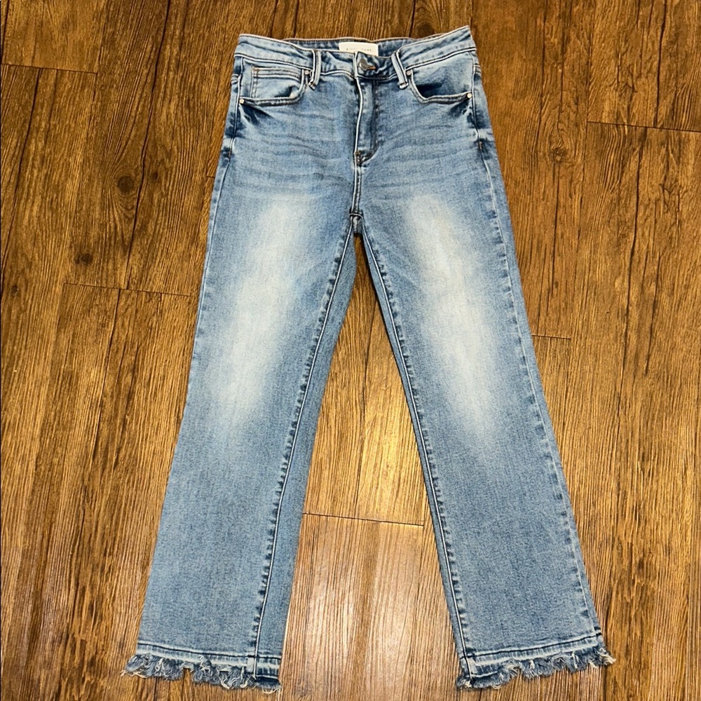 Classic Denim Flare Jeans with Frayed Hem
